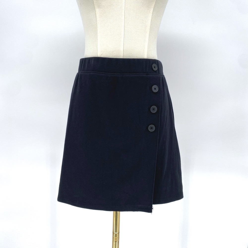 Black Asymmetrical Button Front Skirt Mini Casual Stretchy Small Skater grunge